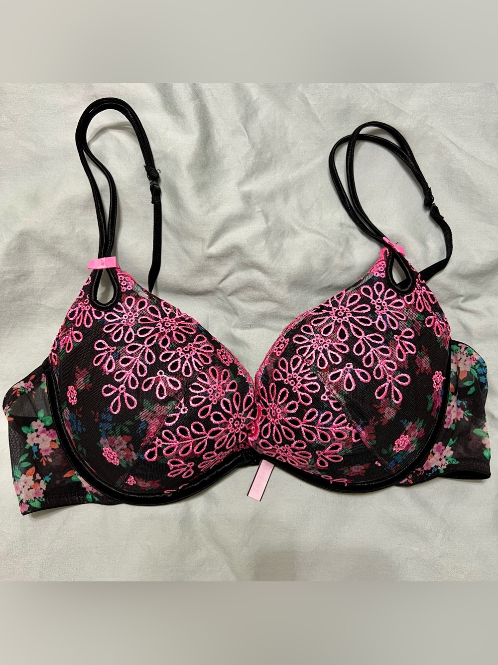 Victoria's Secret Sexy Little Things Push Up Bra | Black & Pink Lace Mesh | 36B